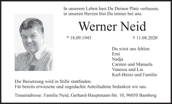 Anzeige von Werner Neid von MGO