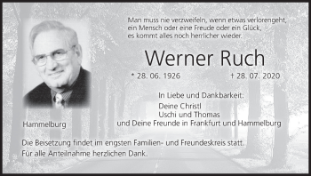 Anzeige von Werner Ruch von MGO