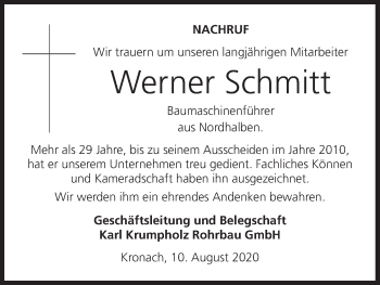 Anzeige von Werner Schmitt von MGO