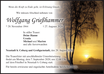 Anzeige von Wolfgang Grießhammer von MGO