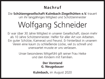 Anzeige von Wolfgang Schneider von MGO