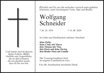 Anzeige von Wolfgang Schneider von MGO