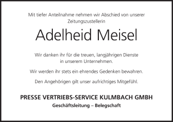 Anzeige von Adelheid Meisel von MGO