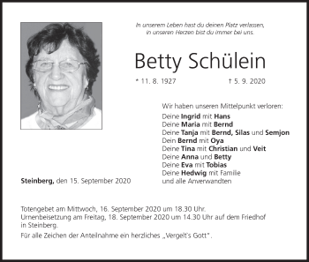 Anzeige von Betty Schülein von MGO