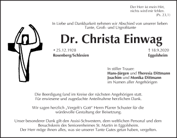 Anzeige von Christa Einwag von MGO