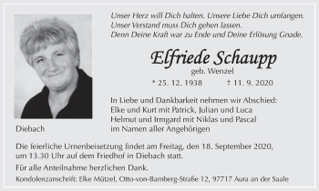 Anzeige von Elfriede Schaupp von MGO