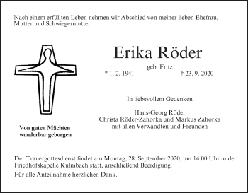 Anzeige von Erika Röder von MGO