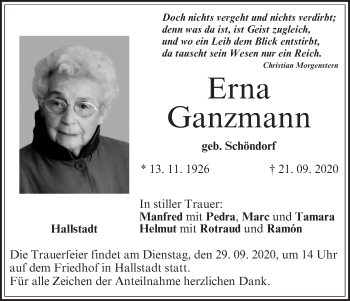 Anzeige von Erna Ganzmann von MGO