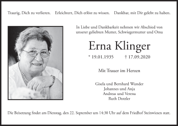 Anzeige von Erna Klinger von MGO