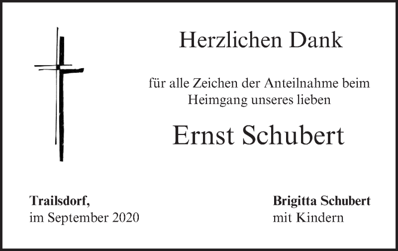  Traueranzeige für Ernst Schubert vom 19.09.2020 aus MGO