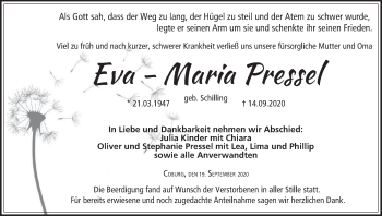 Anzeige von Eva-Maria Pressel von MGO