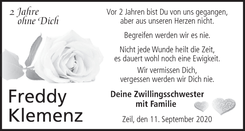  Traueranzeige für Freddy Klemenz vom 11.09.2020 aus MGO
