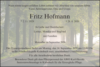 Anzeige von Fritz Hofmann von MGO