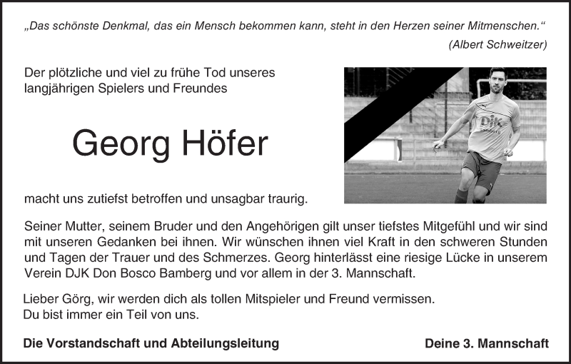  Traueranzeige für Georg Höfer vom 12.09.2020 aus MGO