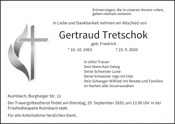 Anzeige von Gertraud Tretschok von MGO