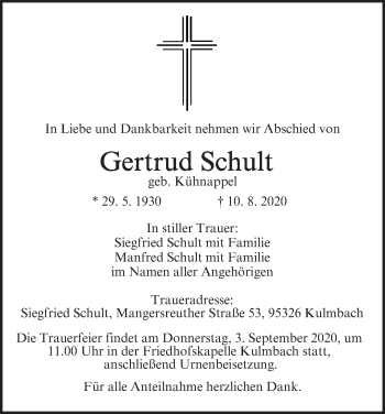 Anzeige von Gertrud Schult von MGO