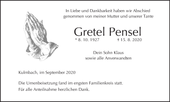 Anzeige von Gretel Pensel von MGO