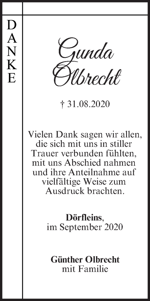 Traueranzeige für Gunda Olbrecht vom 19.09.2020 aus MGO