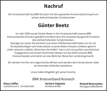 Anzeige von Günter Beetz von MGO