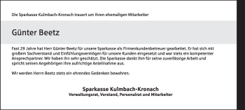 Anzeige von Günter Beetz von MGO