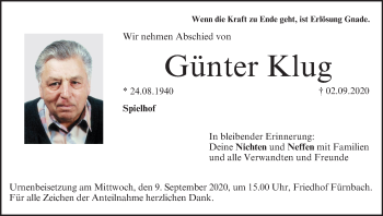 Anzeige von Günter Klug von MGO