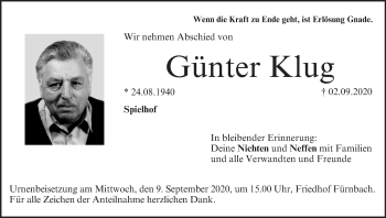Anzeige von Günter Klug von MGO
