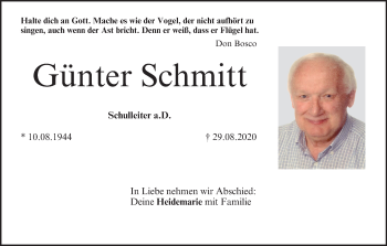 Anzeige von Günter Schmitt von MGO