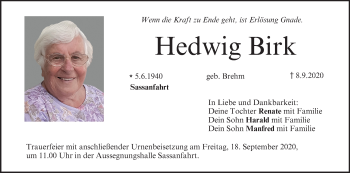 Anzeige von Hedwig Birk von MGO