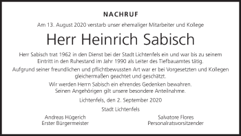 Anzeige von Heinrich Sabisch von MGO