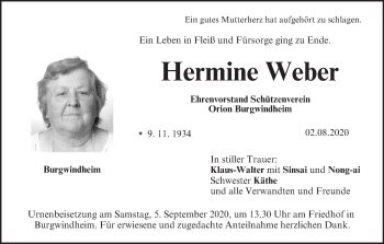 Anzeige von Hermine Weber von MGO