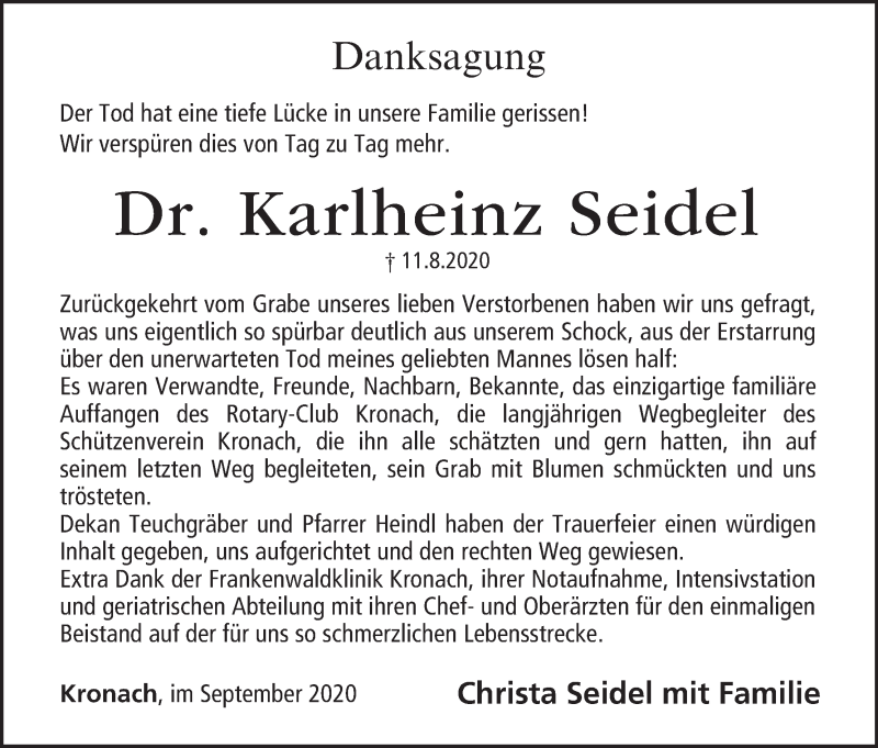 Traueranzeige für Karlheinz Seidel vom 12.09.2020 aus MGO