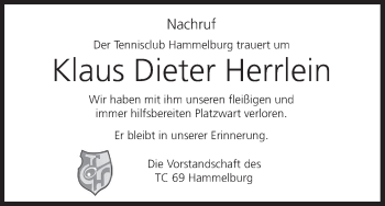 Anzeige von Klaus Dieter Herrlein von MGO