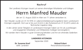 Anzeige von Manfred Mauder von MGO