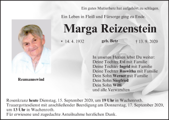 Anzeige von Marga Reizenstein von MGO