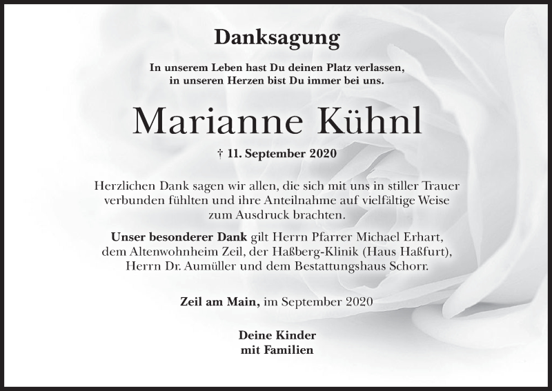  Traueranzeige für Marianne Kühnl vom 28.09.2020 aus MGO
