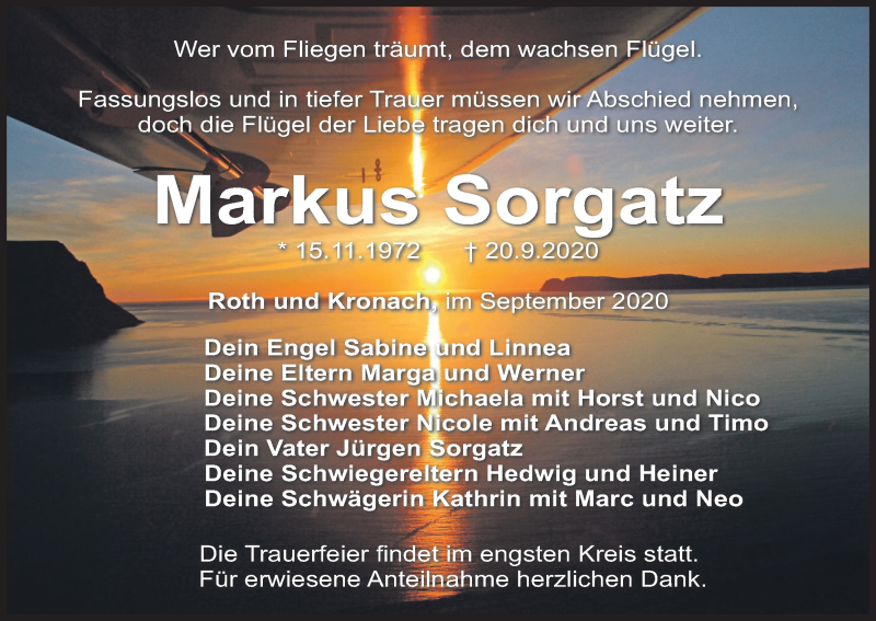  Traueranzeige für Markus Sorgatz vom 26.09.2020 aus MGO