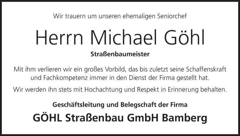 Traueranzeige für Michael Göhl vom 12.09.2020 aus MGO