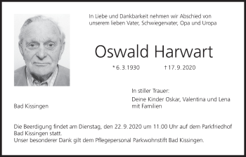 Anzeige von Oswald Harwart von MGO