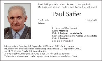 Anzeige von Paul Saffer von MGO