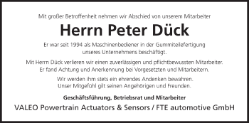 Anzeige von Peter Dück von MGO