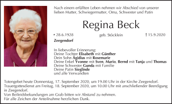 Anzeige von Regina Beck von MGO