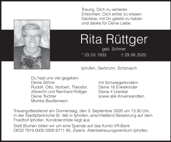 Anzeige von Rita Rüttger von MGO