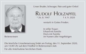 Anzeige von Rudolf Holzapfel von MGO