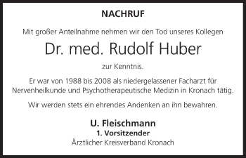 Anzeige von Rudolf Huber von MGO
