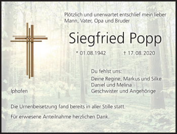Anzeige von Siegfried Popp von MGO
