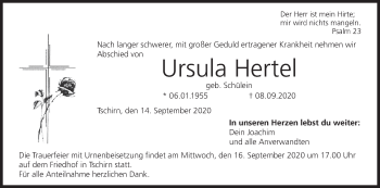 Anzeige von Ursula Hertel von MGO