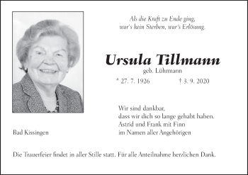 Anzeige von Ursula Tillmann von MGO