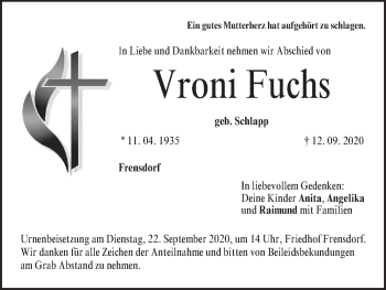 Anzeige von Vroni Fuchs von MGO