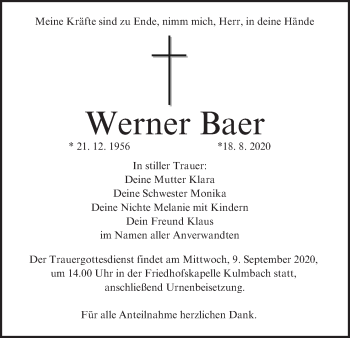 Anzeige von Werner Baer von MGO