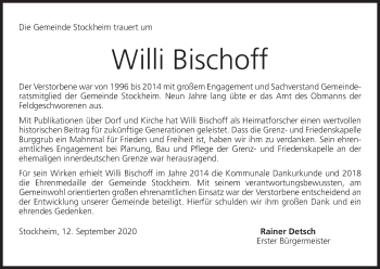 Anzeige von Willi Bischoff von MGO